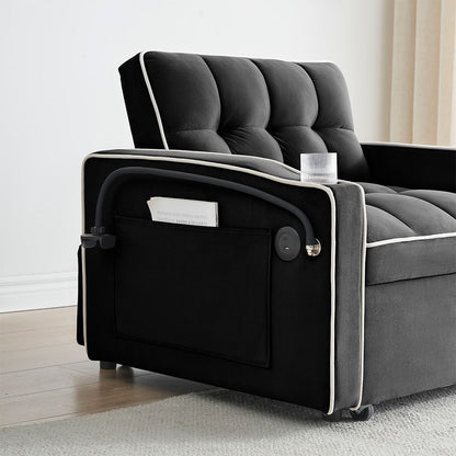 Single Seater Sofa Bed with USB Port & Phone Holder | Black