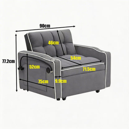 Single Seater Sofa Bed with USB Port & Phone Holder | Black