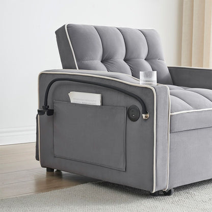 Single Seater Sofa Bed with USB Port & Phone Holder | Grey
