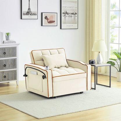 Single Seater Sofa Bed with USB Port & Phone Holder | Beige