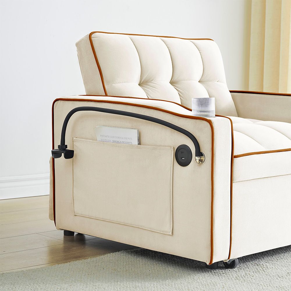 Single Seater Sofa Bed with USB Port & Phone Holder | Beige