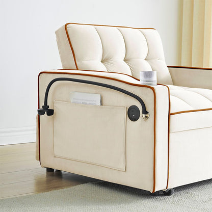 Single Seater Sofa Bed with USB Port & Phone Holder | Beige