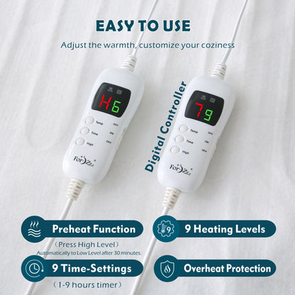 Heated Mattress Pad - Bedding Electric Blanket with 9 Heat Setting & 9-Hour Auto Off, Heated Mattress Pad-Machine Washable Fully Fitted Heating Pad with Overheat Protection , 800GSM Non Woven Fabric-fitted sheet cover(Queen)