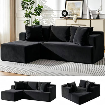 Black modular 3 seater L-shaped boneless sofa bed with deep seats