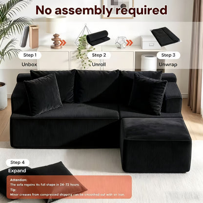 Legless low profile black modular sofa bed with high resilience foam cushions