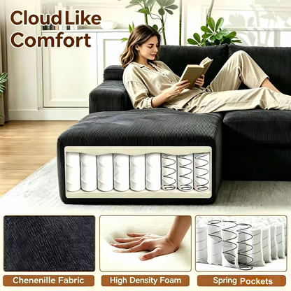 Tightly woven black upholstery on a pet friendly modular couch