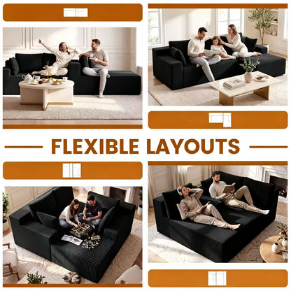 Vacuum packed black modular couch, tool free with no assembly needed