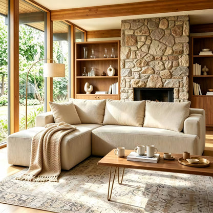 Khaki modular 3 seater L-shaped boneless sofa bed with deep seats