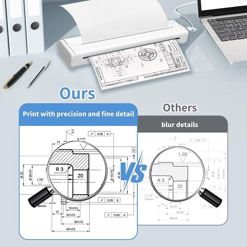 Portable A4 Thermal Printer with Bluetooth Wireless Connectivity, Inkless Printing for Home, Office, and Tattoo Transfer Use on Paper and Various Media (Black)