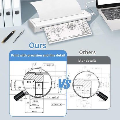 Portable A4 Thermal Printer with Bluetooth Wireless Connectivity, Inkless Printing for Home, Office, and Tattoo Transfer Use on Paper and Various Media (Black)