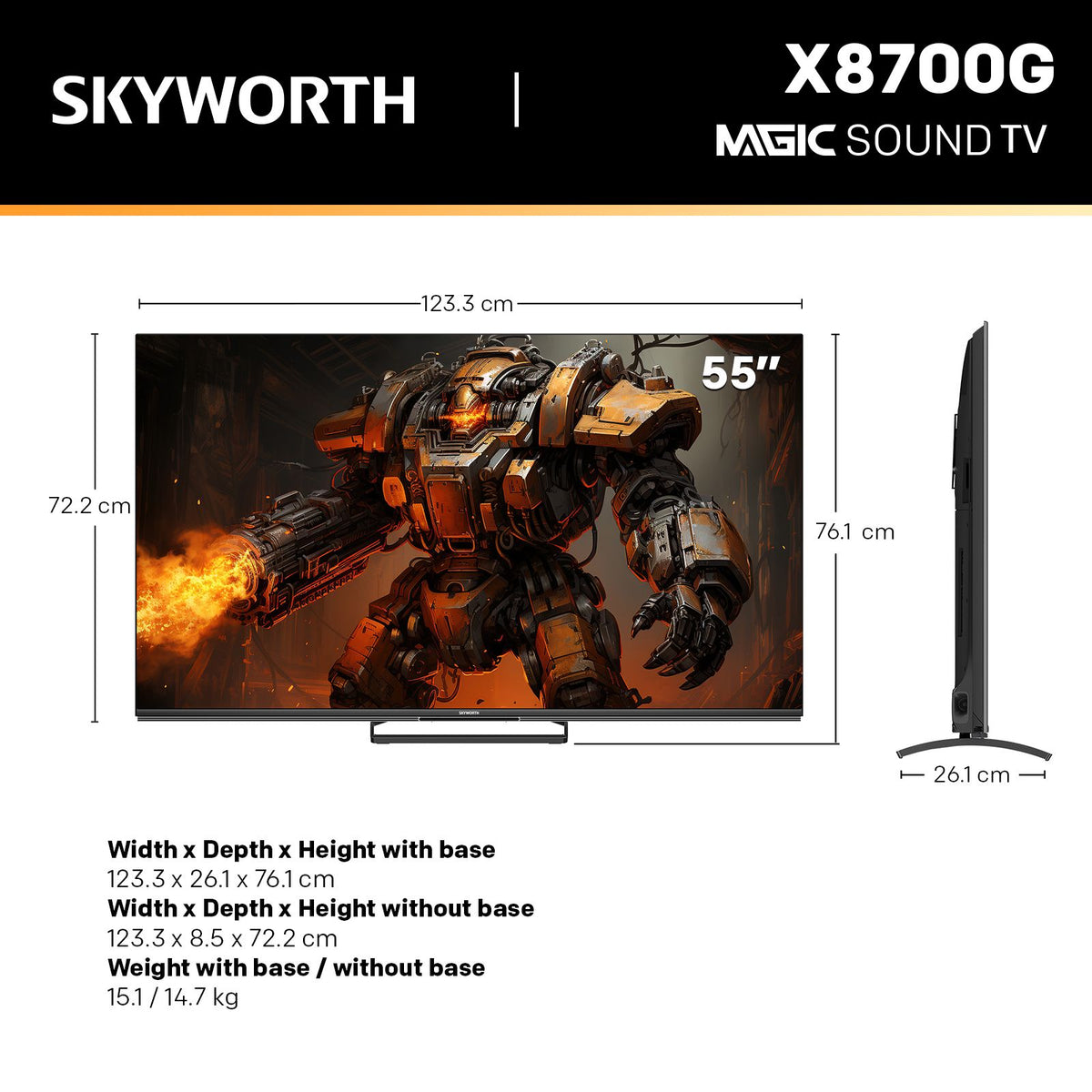 SKYWORTH 55 inch X8700G Google TV, 144Hz native refresh rate with MEMC motion smoothing