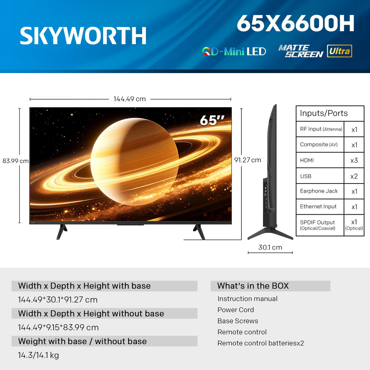 SKYWORTH 65 inch QD-Mini LED 4K Google TV - 65X6600H - view 2