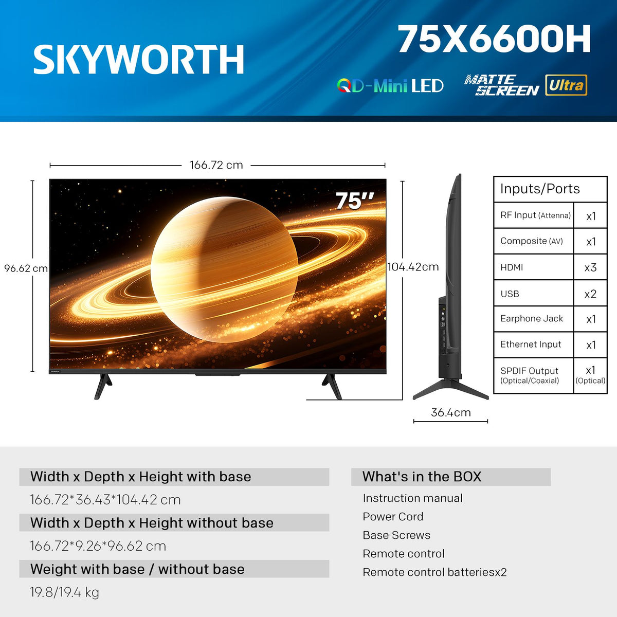 SKYWORTH 75 inch QD-Mini LED 4K Google TV - 75X6600H - view 2