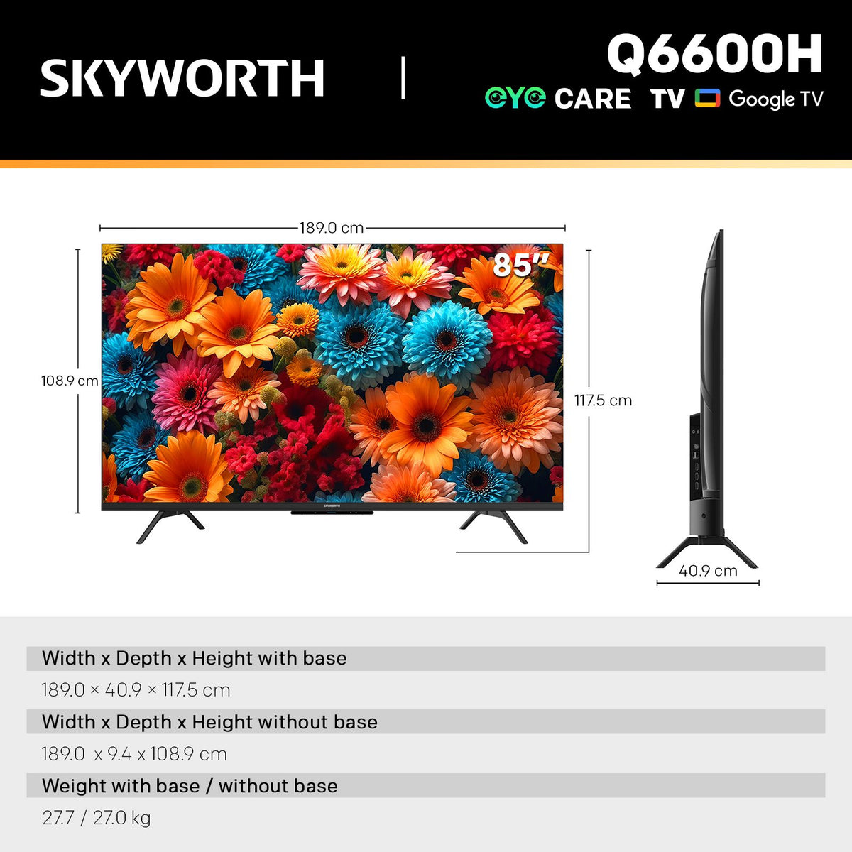 SKYWORTH Q6600H 85 inch TV with Gen 5 quantum dot QLED+ panel