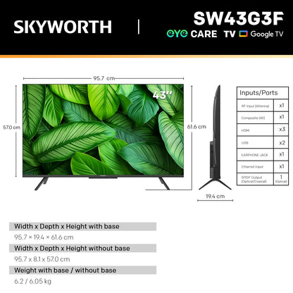 SKYWORTH G3F 43 inch TV with 4K HDR10 and HLG picture