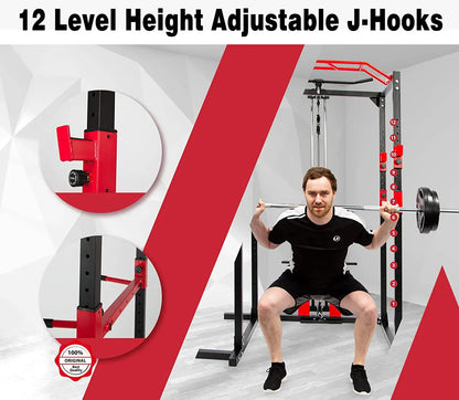 Power cage rack with lat pulldown set up in a home gym