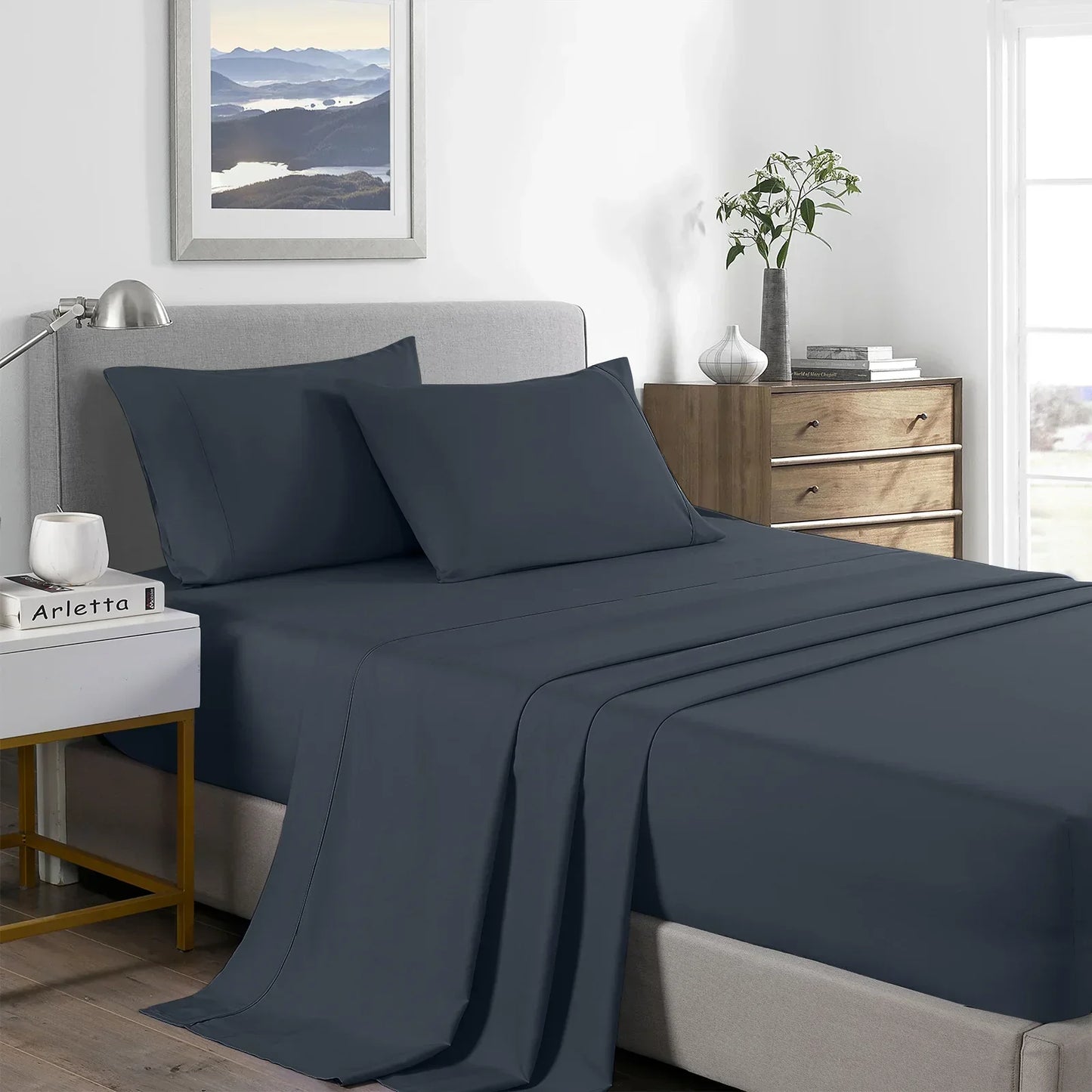 Royal Comfort 2000TC Bamboo Cooling Sheet Set Single Charcoal - Ultra Soft Bedding