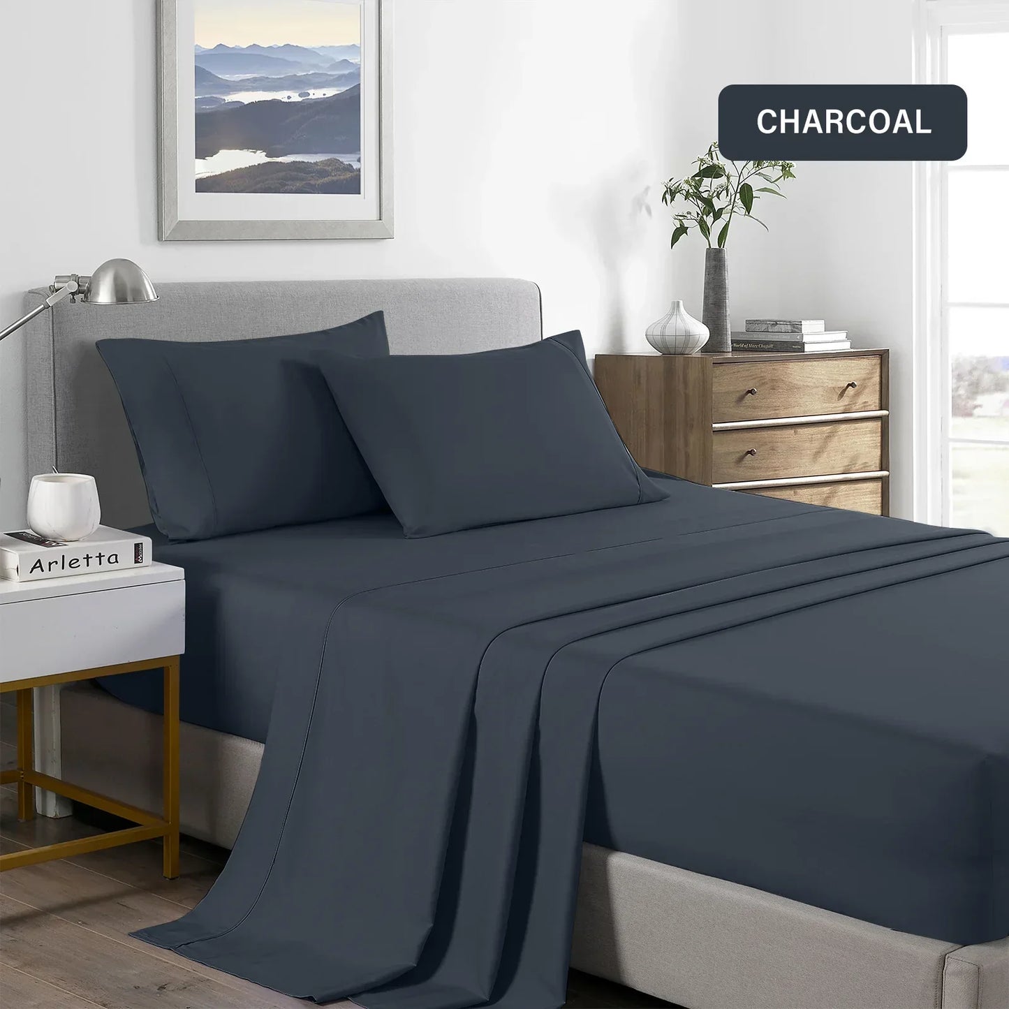 Royal Comfort 2000TC Bamboo Cooling Sheet Set Double Charcoal - Ultra Soft Bedding