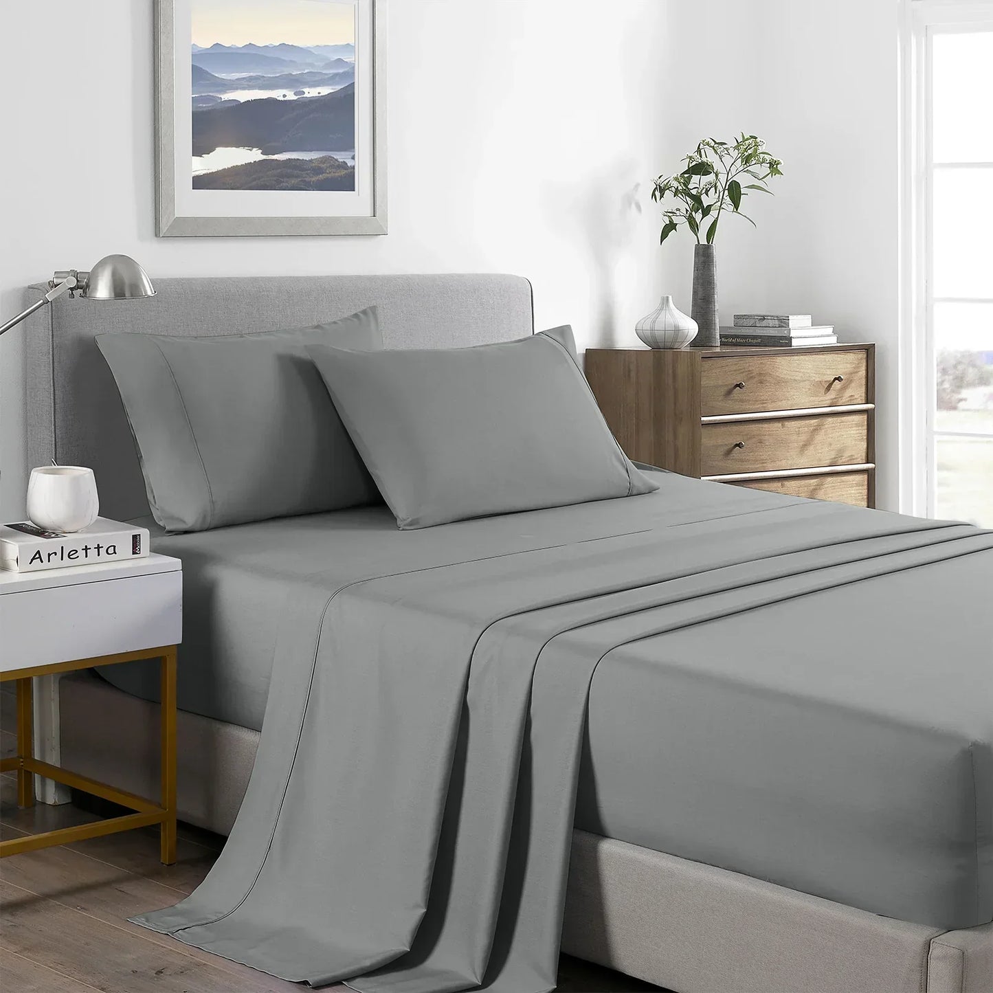 Royal Comfort 2000TC Bamboo Cooling Sheet Set King Mid Grey - Ultra Soft Bedding