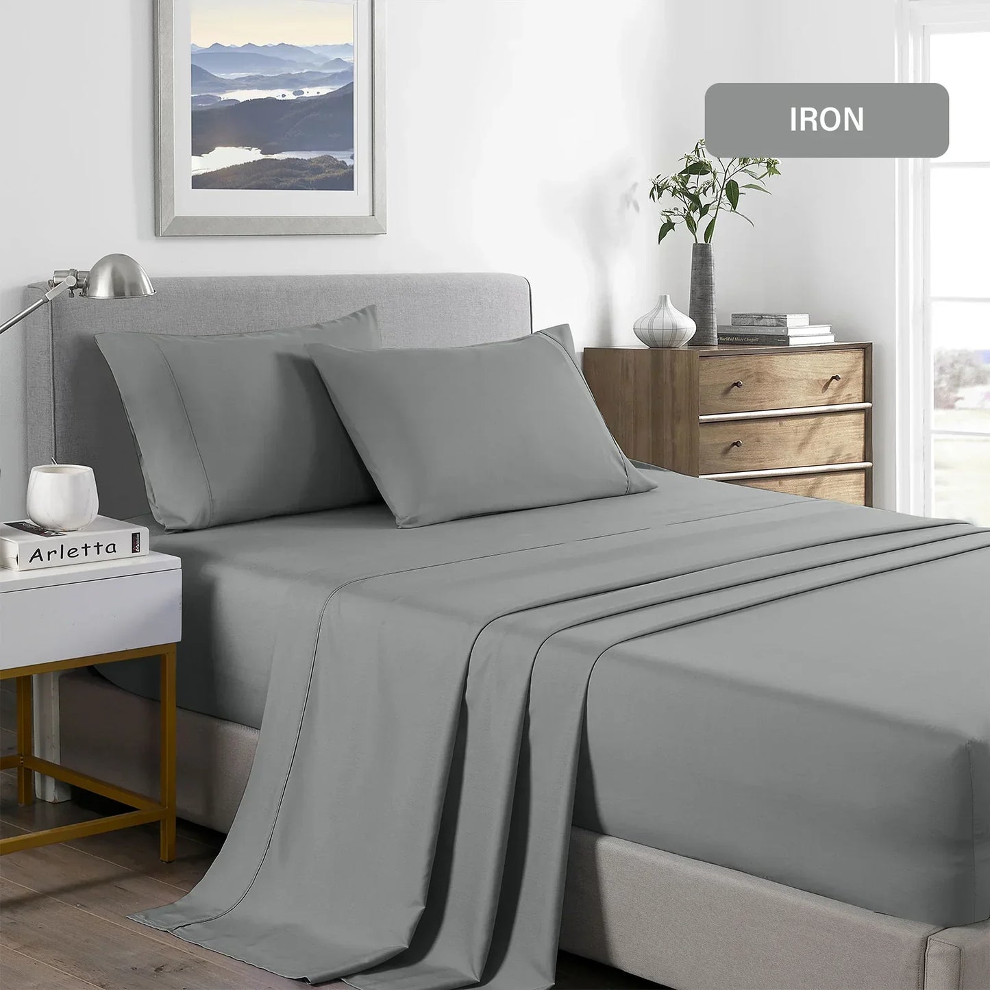 Royal Comfort 2000TC Bamboo Cooling Sheet Set King Mid Grey - Ultra Soft Bedding