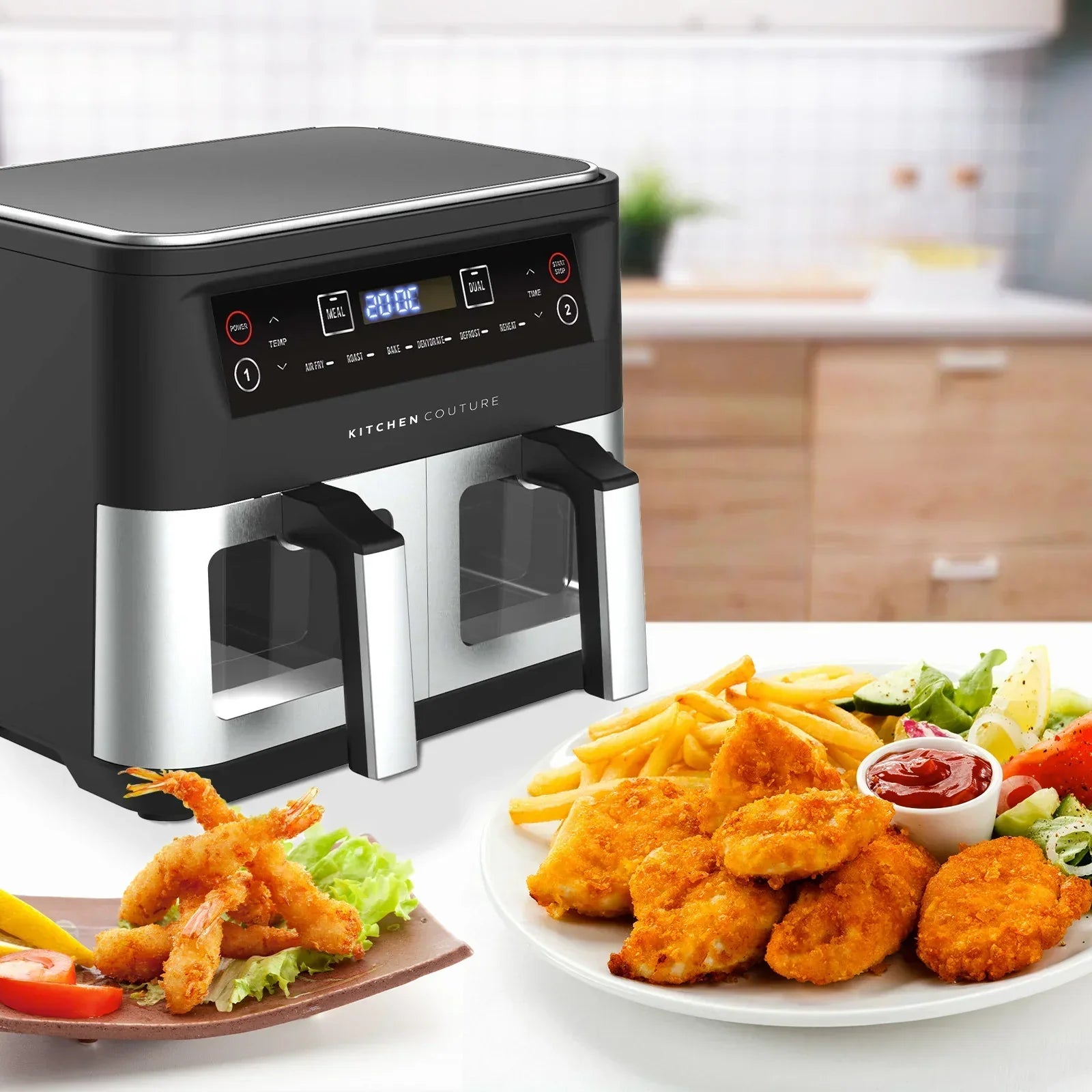 Kitchen Couture Dual View 2 x 5 Litre (10 Litre) Air Fryer Stainless Steel - Stacks Warehouse