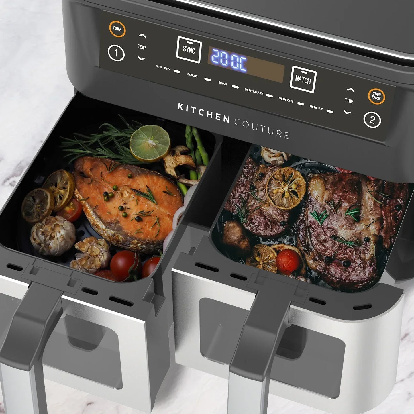 Kitchen Couture Dual View 2 x 5 Litre (10 Litre) Air Fryer Stainless Steel - Stacks Warehouse