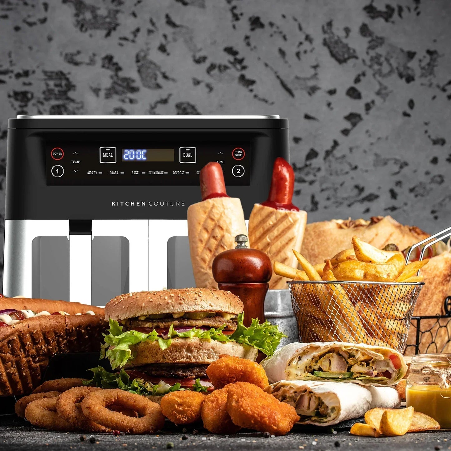 Kitchen Couture Dual View 2 x 5 Litre (10 Litre) Air Fryer Stainless Steel - Stacks Warehouse