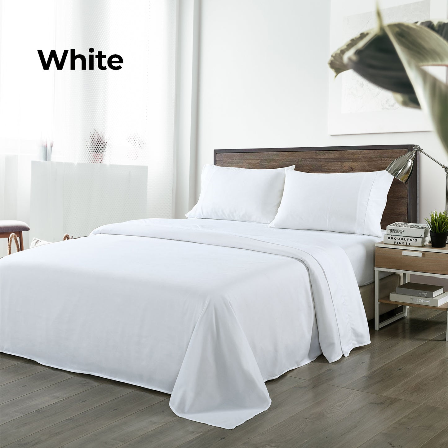Bamboo Sheet Set Double 1000TC 40% Bamboo 60% Microfibre White