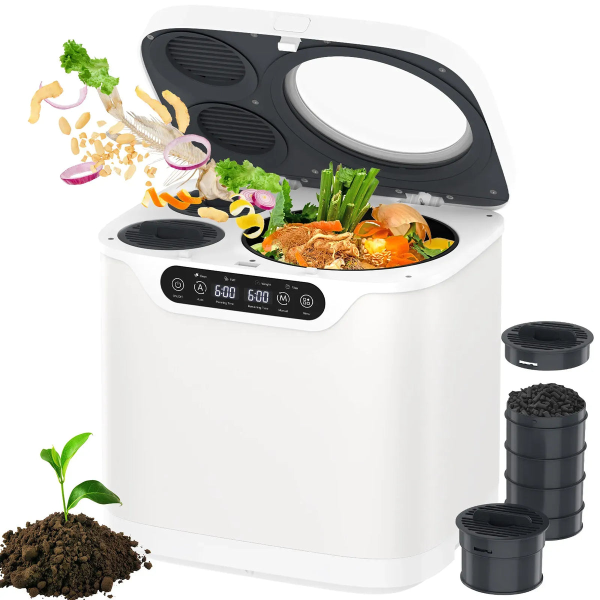 4L electric composter in white for kitchen food waste