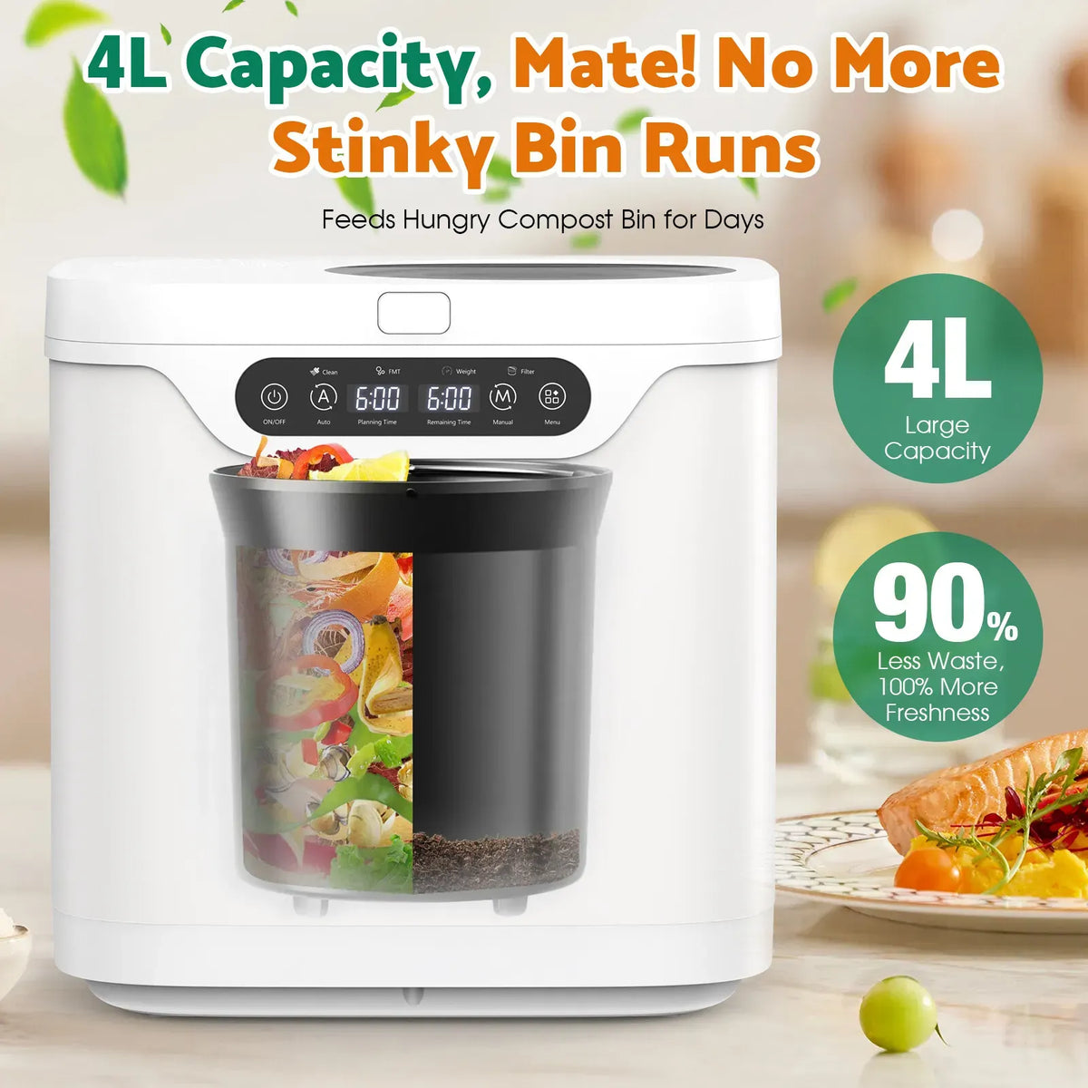 500W electric food waste recycler in white
