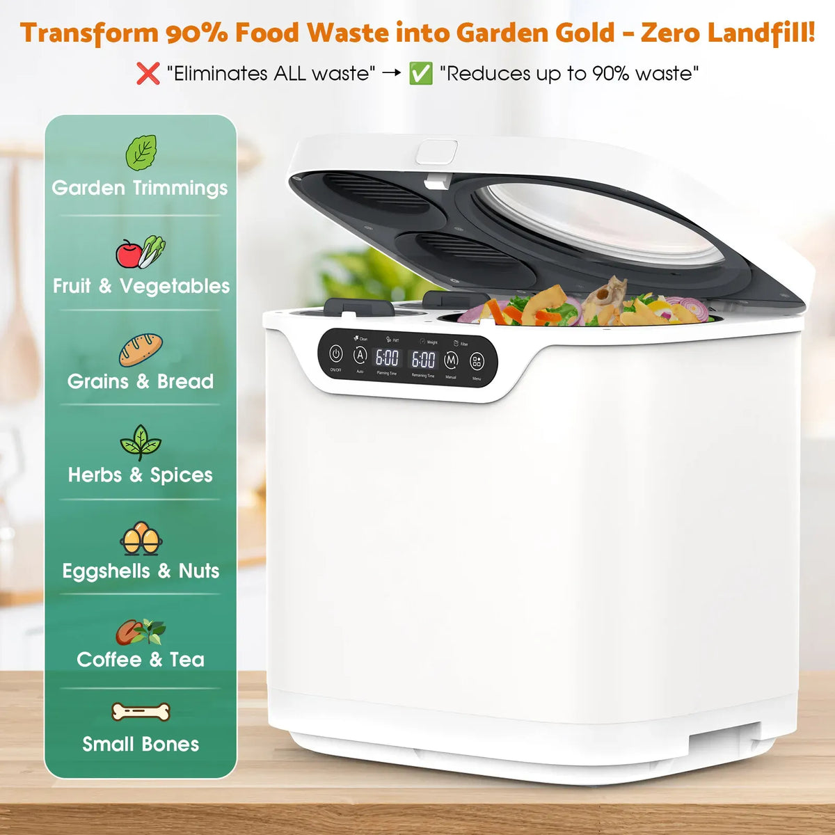 4L electric food waste composter in white