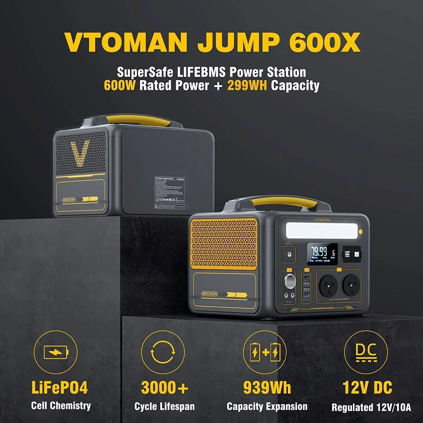 Jump 600X 600W Power Station 110W Solar Panel 10A AC DC Battery Backup