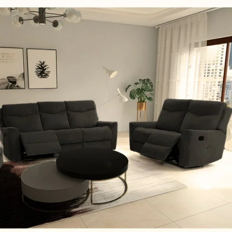 Fabric Motion Recliner Sofa Set Cosmic Dark Gray Manual 3+2 Seater - Stacks Warehouse