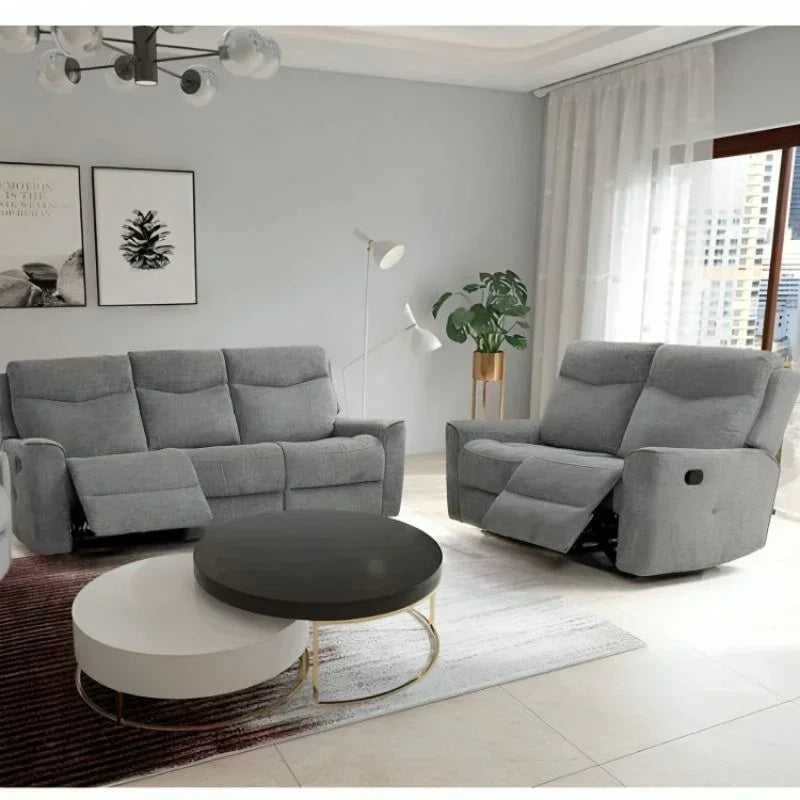 Fabric Motion Recliner Sofa Set Cosmic Light Gray Manual 3+2 Seater - Stacks Warehouse