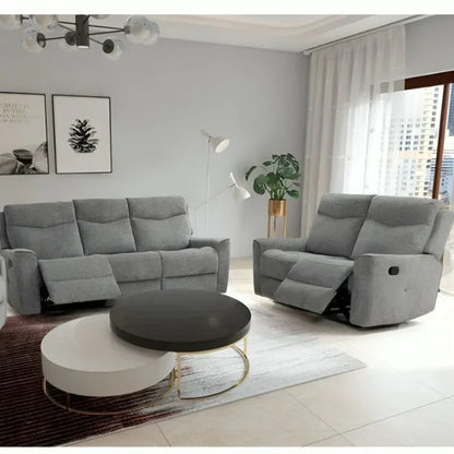 Fabric Motion Recliner Sofa Set Cosmic Light Gray Manual 3+2 Seater - Stacks Warehouse