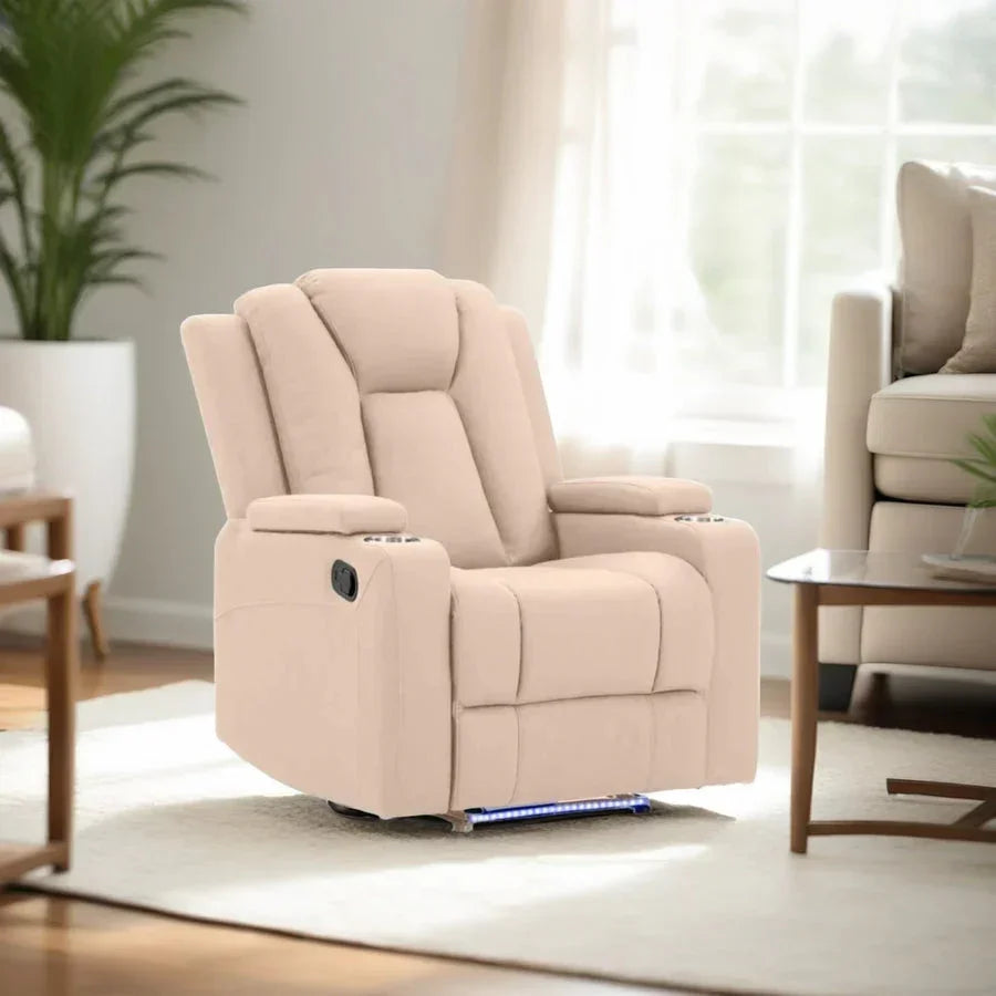 Theatre Electric Recliner Sofa Buckskin Fabric Single Latte - Stacks Warehouse