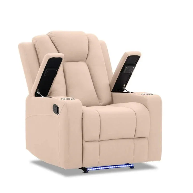 Theatre Electric Recliner Sofa Buckskin Fabric Single Latte - Stacks Warehouse
