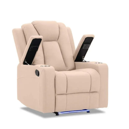 Theatre Electric Recliner Sofa Buckskin Fabric Single Latte - Stacks Warehouse