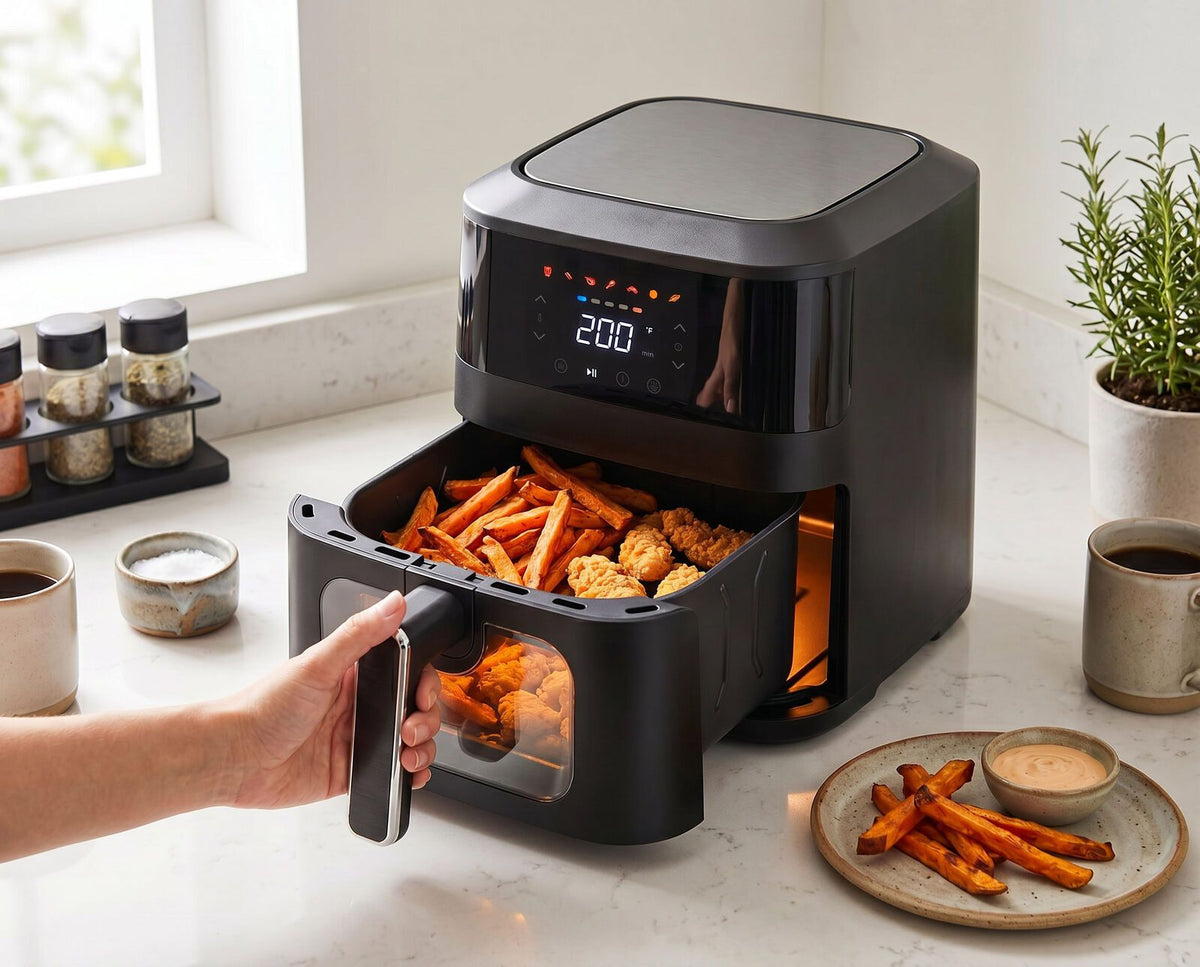 Healthy Choice 1400W air fryer, 80 to 200C temperature range