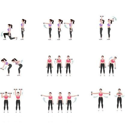 Woman demonstrating dumbbell exercises step by step for home workout routine