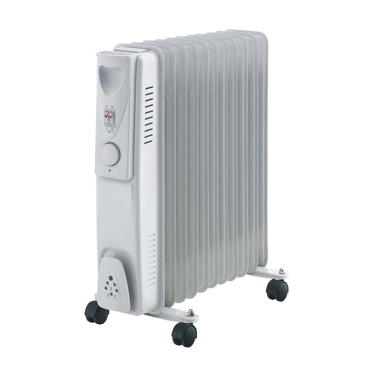 Oil Column Heater 11 Fin 2400W 3 Heat Settings Castor Wheels Thermostat White