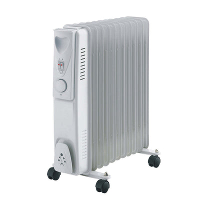 Oil Column Heater 11 Fin 2400W 3 Heat Settings Castor Wheels Thermostat White