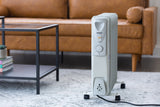 Oil Column Heater 11 Fin 2400W 3 Heat Settings Castor Wheels Thermostat White