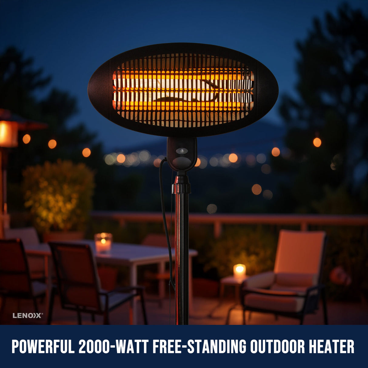 Outdoor Electric Patio Heater 2000W Freestanding Quartz 170-210cm Adjustable IPX4 Black