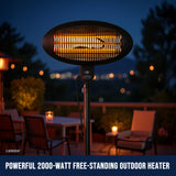 Outdoor Electric Patio Heater 2000W Freestanding Quartz 170-210cm Adjustable IPX4 Black
