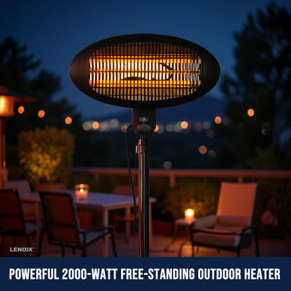 Outdoor Electric Patio Heater 2000W Freestanding Quartz 170-210cm Adjustable IPX4 Black