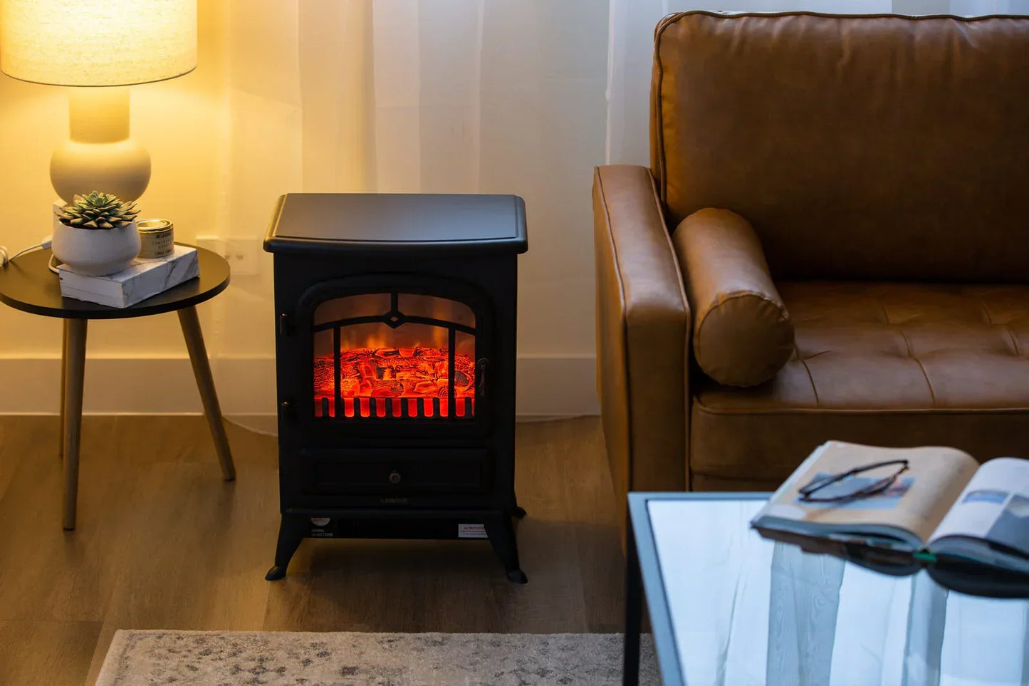 Electric Fireplace Heater w/ Real Flame Effect & 2 Heat Settings - Stacks Warehouse