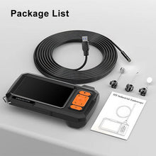 HD Industrial Endoscope with 4.3” screen, USB cable, interchangeable lenses, and user manual for inspection tasks