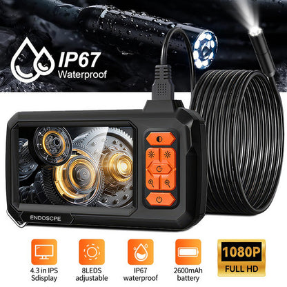IP67 Waterproof Endoscope with 4.3" IPS Display, 8LEDs, 1080P Full HD, and 2600mAh Battery