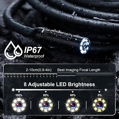 IP67 Waterproof Endoscope with 8 Adjustable LED Brightness Levels for Best Imaging